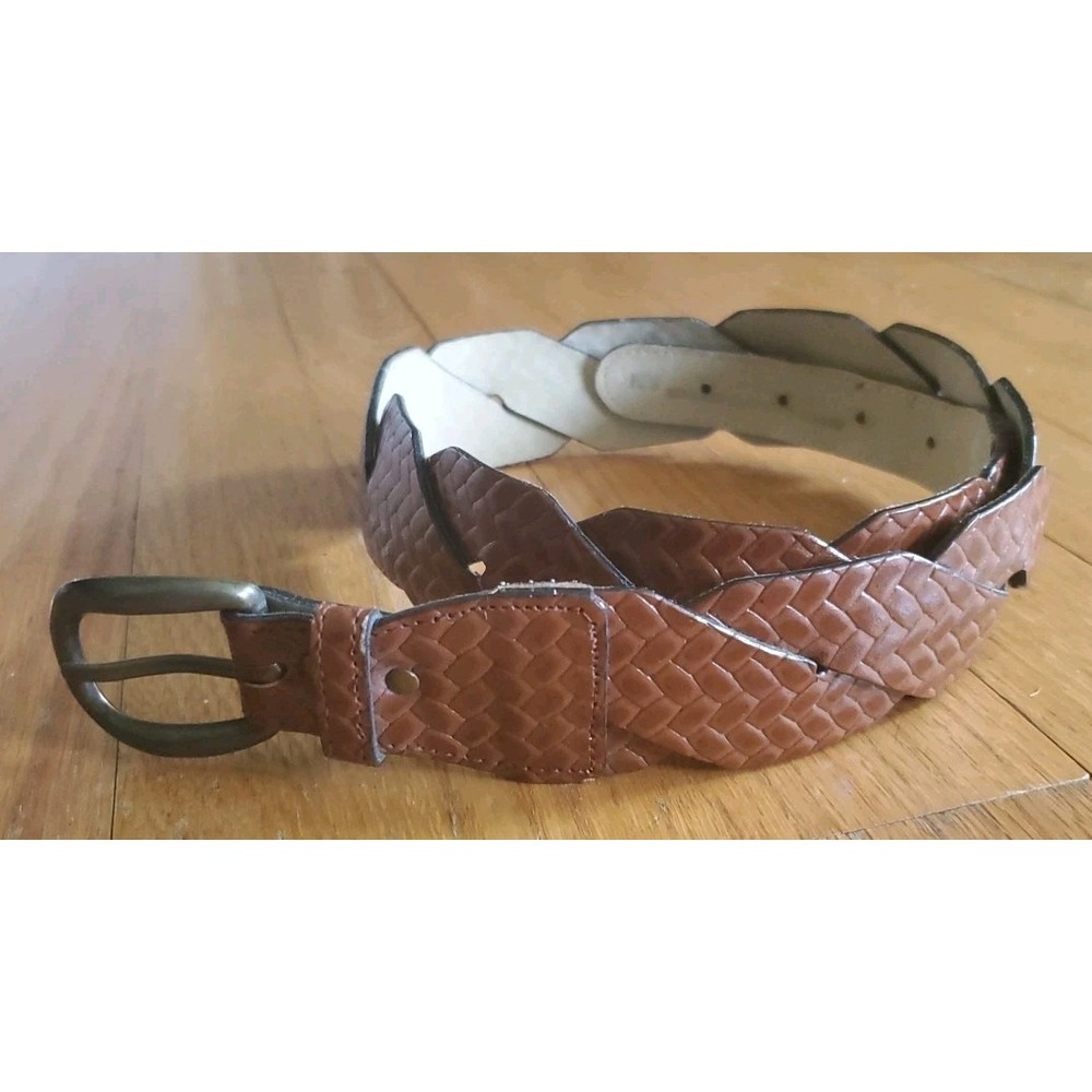 Vintage Woven Leather Belt 1.5" Wide Womens Size S/M Brown Made in USA